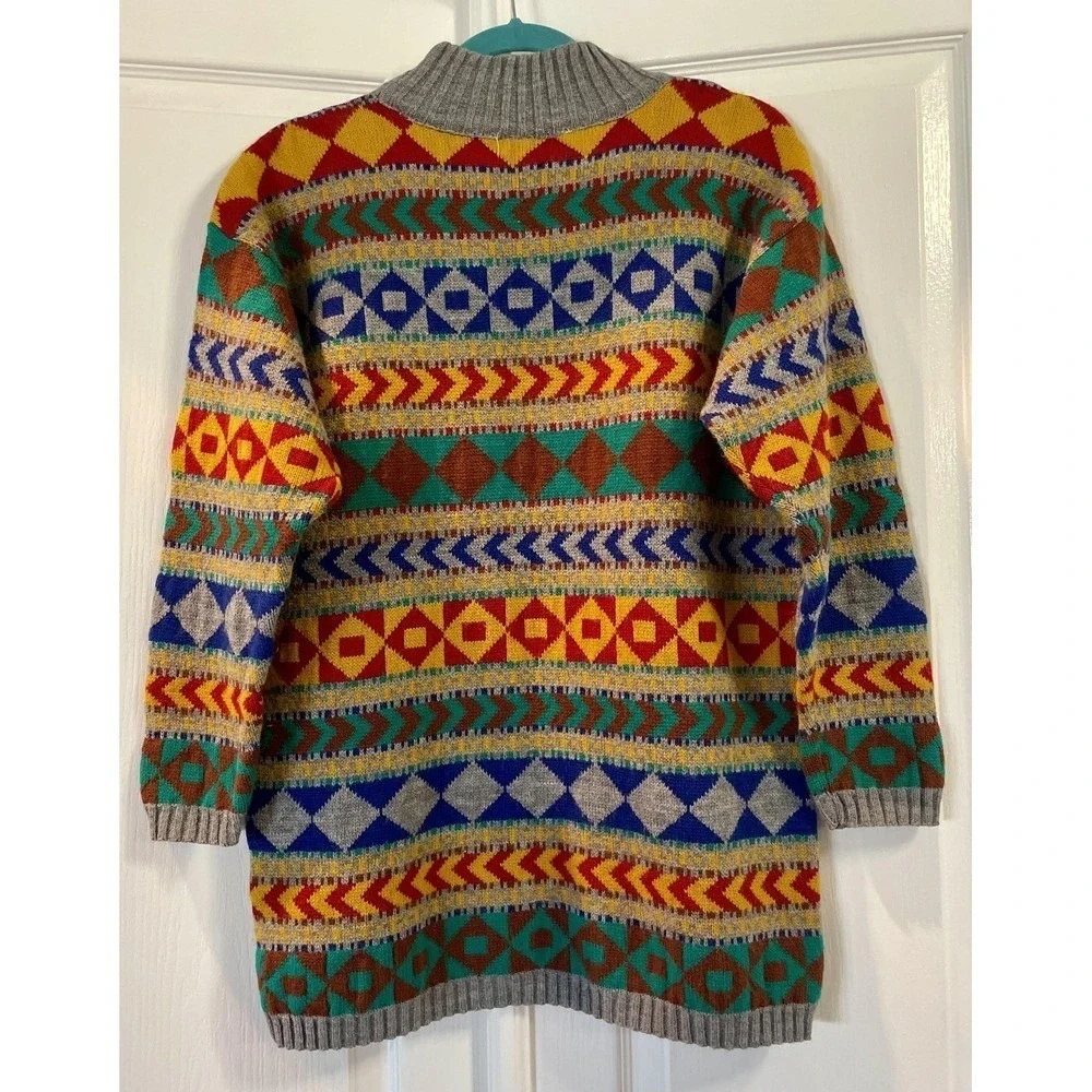 Vintage Lerner! Sweater Womens Large Multicolor Geometric Mock Neck 80s‎